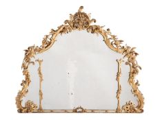 A GILTWOOD OVERMANTEL MIRRORIN MID 18TH CENTURY ROCOCO STYLE
