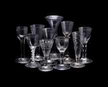 A GROUP OF MOSTLY 18TH CENTURY WINE GLASSES