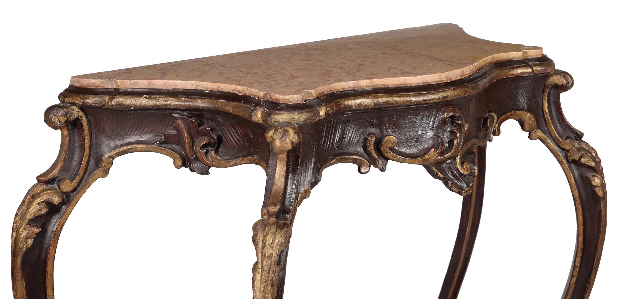 AN ITALIAN PAINTED AND GILTWOOD CONSOLE TABLE WITH MARBLE TOP - Image 11 of 13