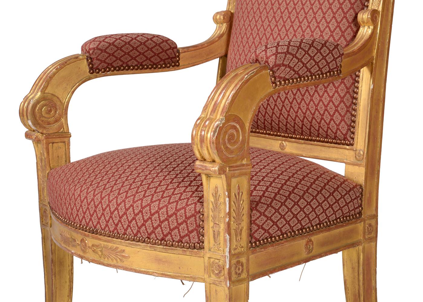 A PAIR OF FRENCH GILTWOOD OPEN ARMCHAIRS, IN THE MANNER OF PERCIER & FONTAINE - Image 2 of 3