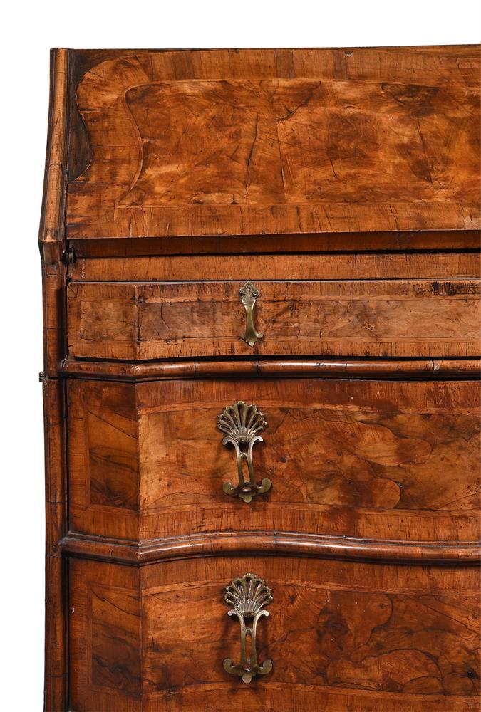 A WALNUT SERPENTINE FRONTED BUREAU, PROBABLY SOUTH GERMAN - Image 6 of 6