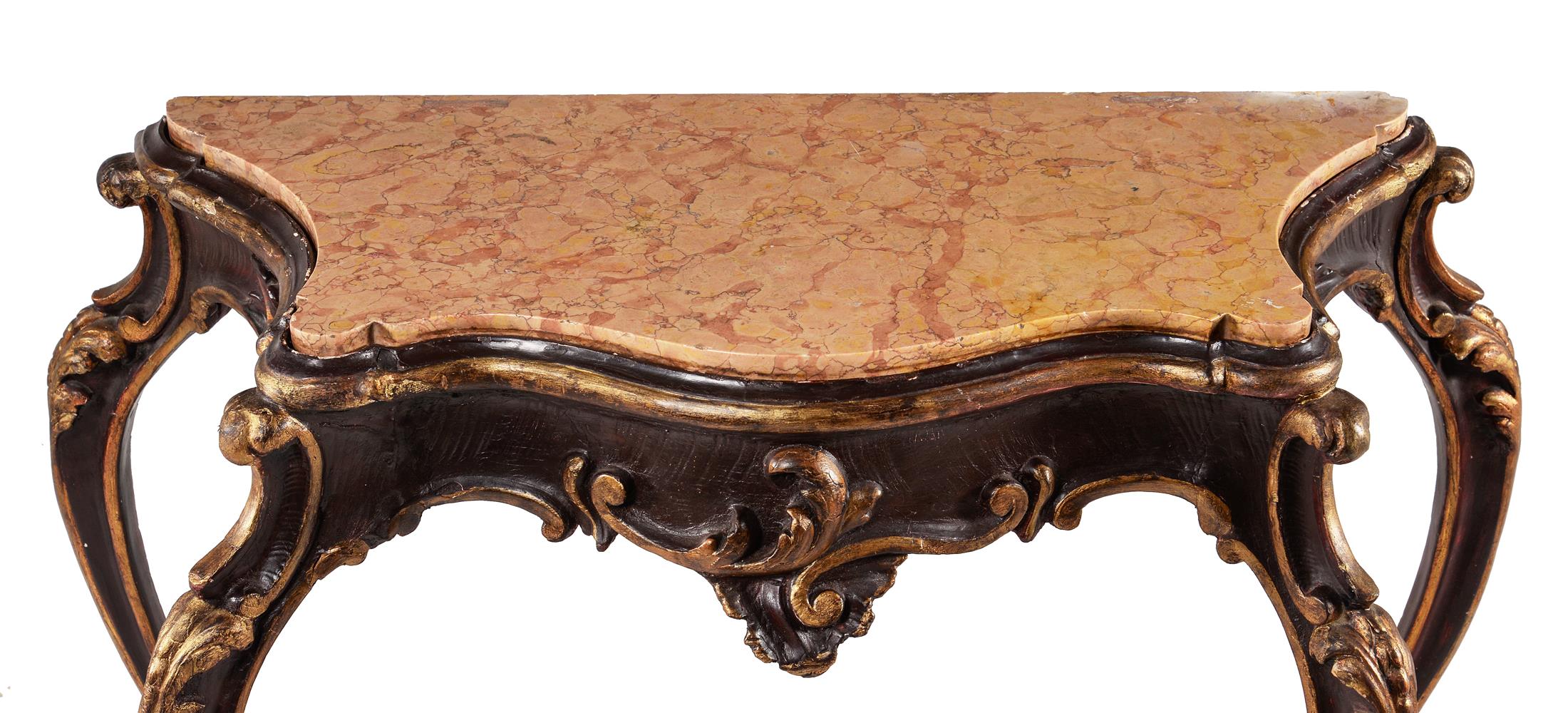 AN ITALIAN PAINTED AND GILTWOOD CONSOLE TABLE WITH MARBLE TOP - Image 9 of 13