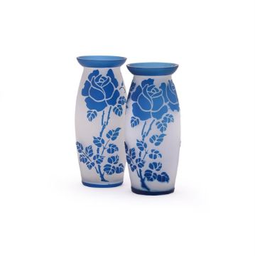 TWO SIMILAR VAL ST. LAMBERT 'AMSTERDAM' BLUE AND OPAQUE CAMEO VASES