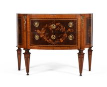Y A FRENCH TULIPWOOD AND MARQUETRY DEMI-LUNE COMMODE IN LOUIS XVI STYLE