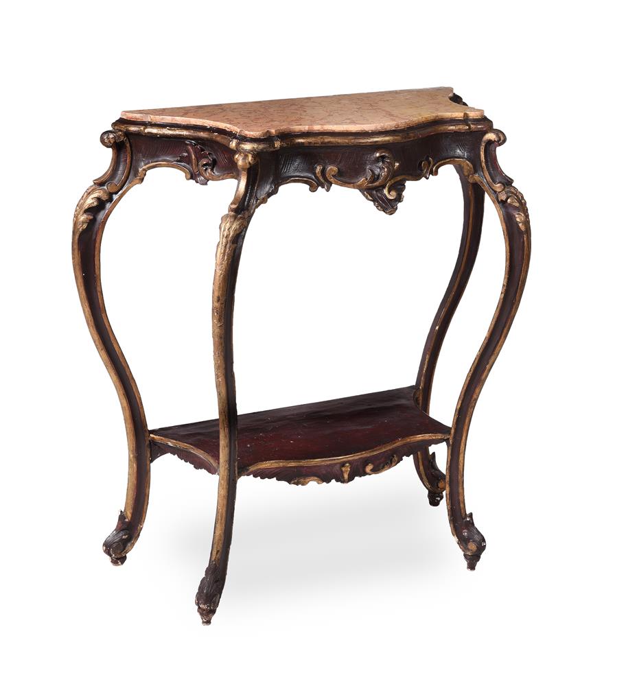 AN ITALIAN PAINTED AND GILTWOOD CONSOLE TABLE WITH MARBLE TOP - Image 12 of 13