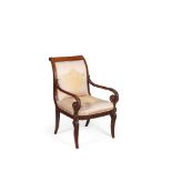 A MAHOGANY AND 'PLUM PUDDING' ARMCHAIR IN LOUIS PHILIPPE STYLE