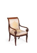 A MAHOGANY AND 'PLUM PUDDING' ARMCHAIR IN LOUIS PHILIPPE STYLE