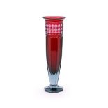 AN ART DECO VAL ST. LAMBERT 'FRAGNEE' RUBY OVERLAY AND PALE TURQUOISE GLASS TRUMPET VASE