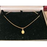 9ct gold coffee bean pendant and chain 38cm, 4g.