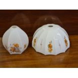 2 decorated opaque glass 1930's light shades.