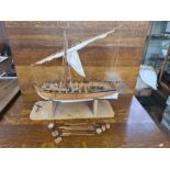 Wooden model British Navy gunboat circa 1800, 62cm.