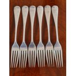 Set of 6 John Round silver Old English dessert forks, 168mm, 254g.