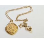 9ct gold St. Christopher pendant and chain pendant reverse with car, plane and boat, 5.81g.
