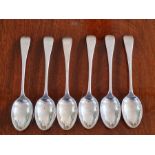 Set of 6 John Round Sheffield silver dessert spoons 178mm, 294g.