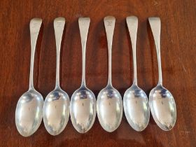 Set of 6 John Round Old English pattern Sheffield silver table spoons 217mm, 460g.