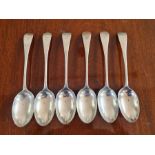 Set of 6 John Round Old English pattern Sheffield silver table spoons 217mm, 460g.