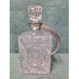 Cut glass rectangular claret jug with silver rim and fox tail handle with a Lawrence Watson & Co