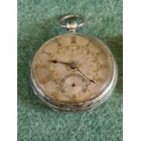 Victorian silver gents pocket watch with gilt dial together with a small Birmingham silver vesta.