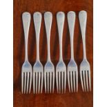 Set of 6 John Round Sheffield silver Old English pattern dinner forks, 198mm, 402g.