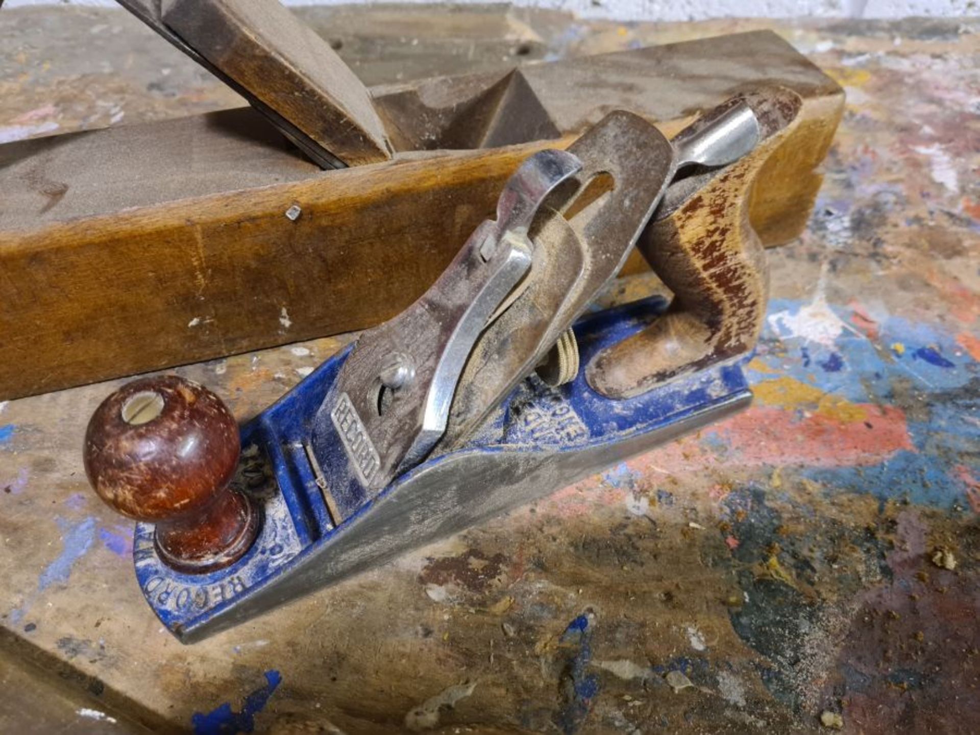 Record Marples No. 04 smoothing plane, vintage wooden plane and a tenon saw. - Image 2 of 3