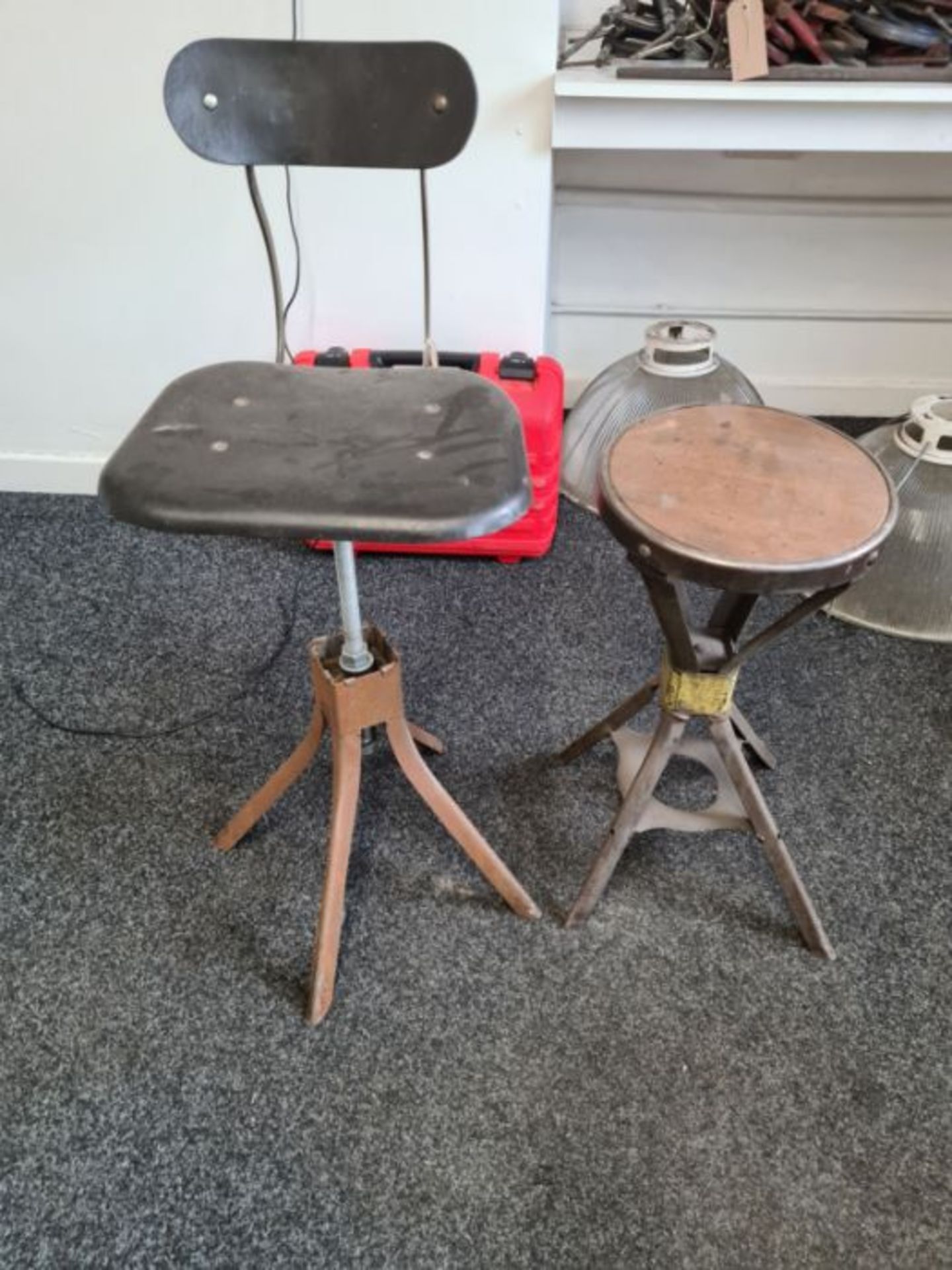 2 vintage engineers bench stools.