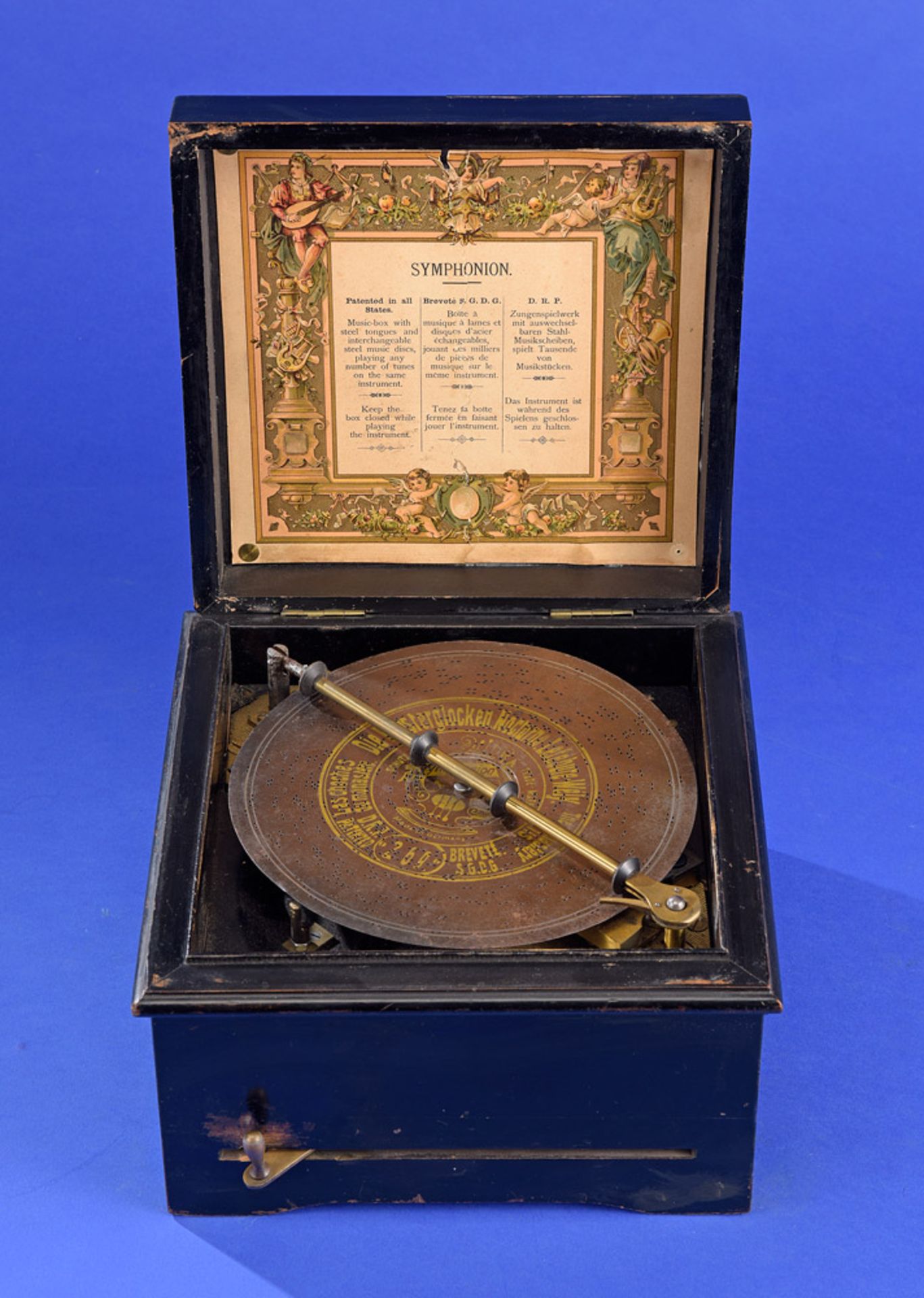 Symphonion-Plattenspieluhr mit Doppelkamm Um 1900