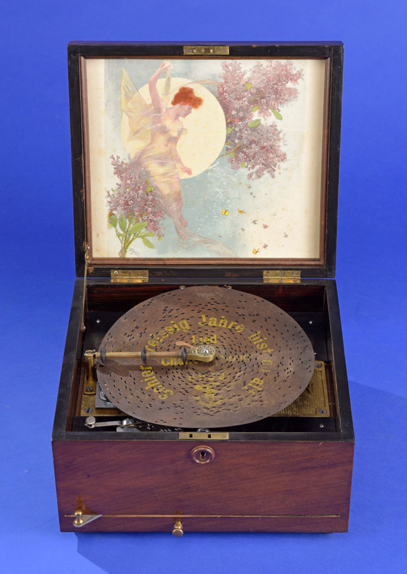 Plattenspieluhr von Polyphon mit 12 Platten Um 1900