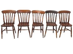 Set five Victorian stained elm oak and beech farmhouse dining chairs