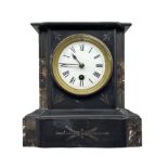 A French late 19th century 8-day timepiece mantle clock in a flat-topped Belgium slate case with var