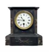 A French late 19th century 8-day timepiece mantle clock in a flat-topped Belgium slate case with var