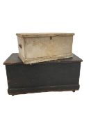 Victorian stained pine blanket box the hinged lid revealing painted interior fitted with candle tray