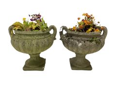 Pair of 19th century sandstone Campana type garden urn planters