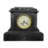 A French 19th century mantle clock in a Belgium slate case with a flat top and stepped plinth