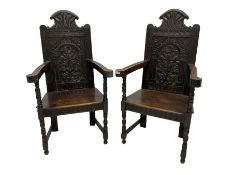 Pair of late 19th/ Early 20th century oak Wainscot chairs