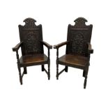 Pair of late 19th/ Early 20th century oak Wainscot chairs