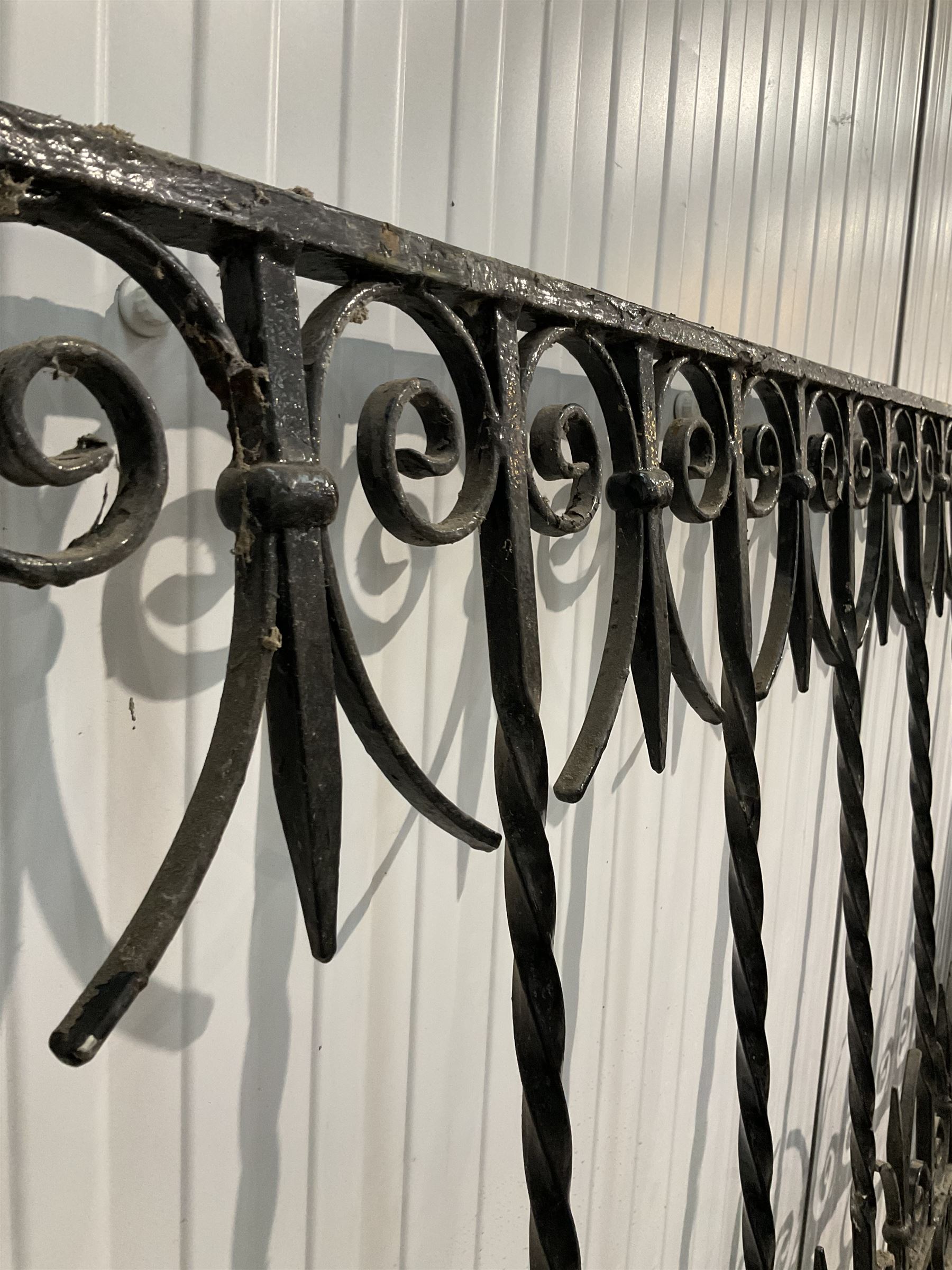 Large pair of 19th century blacksmith made wrought iron scroll work gates - Image 3 of 3