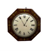 Mid-19th century mahogany veneered eight-day four-pillar single fusee wall clock in an octagonal cas