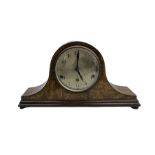 A 1930's oak cased three train Westminster chime mantle clock in an tambour case
