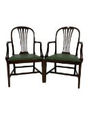 Pair early 20th century Georgian style mahogany elbow chairs