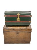 Early 20th century tin dome top steamer trunk