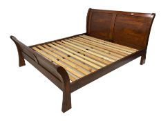 Large 6' Super Kingsize stained pine sleigh bedstead
