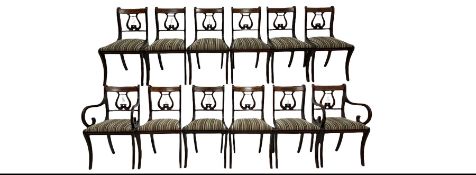 Set of twelve (10+2) regency style mahogany dining chairs