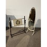 White and gilt painted Cheval mirror of classical design