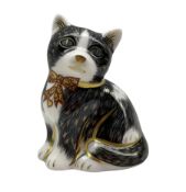 Royal Crown Derby paperweight 'Black & White Kitten' with gold stopper