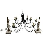 Modern nine light chandelier together with a pair of modern gilt metal mounted table lamps (3)