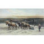 After Herbert Thomas Dicksee RE (British 1862-1942): 'The Reapers' Three Horse Team Reaping a Crop