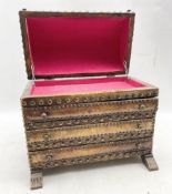 Antique design leather covered dome top jewellery casket fitted with three drawers W35cm