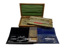 Early 20th century mahogany cased set of draughtsmen instruments