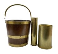 Early 20th century oak and brass coopered bucket with swing handle and removable copper liner