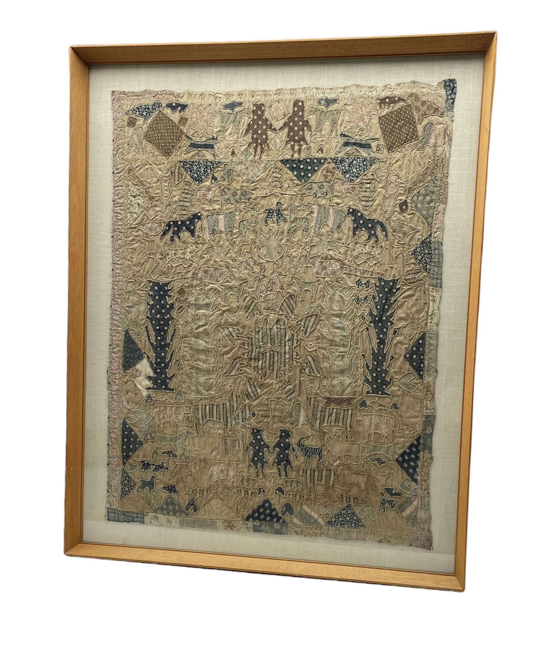 19th century Folk Art Pictorial cotton crib quilt
